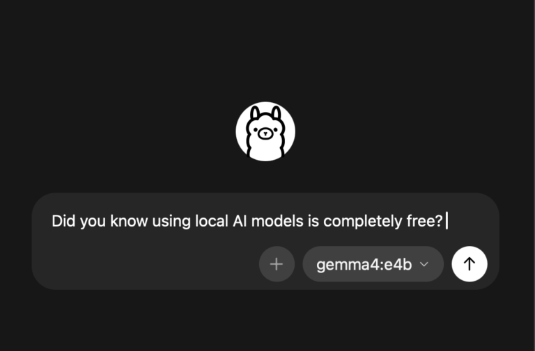 Screenshot of the ollama desktop app opening page. The text reads "Did you know that local AI models are completely free?"